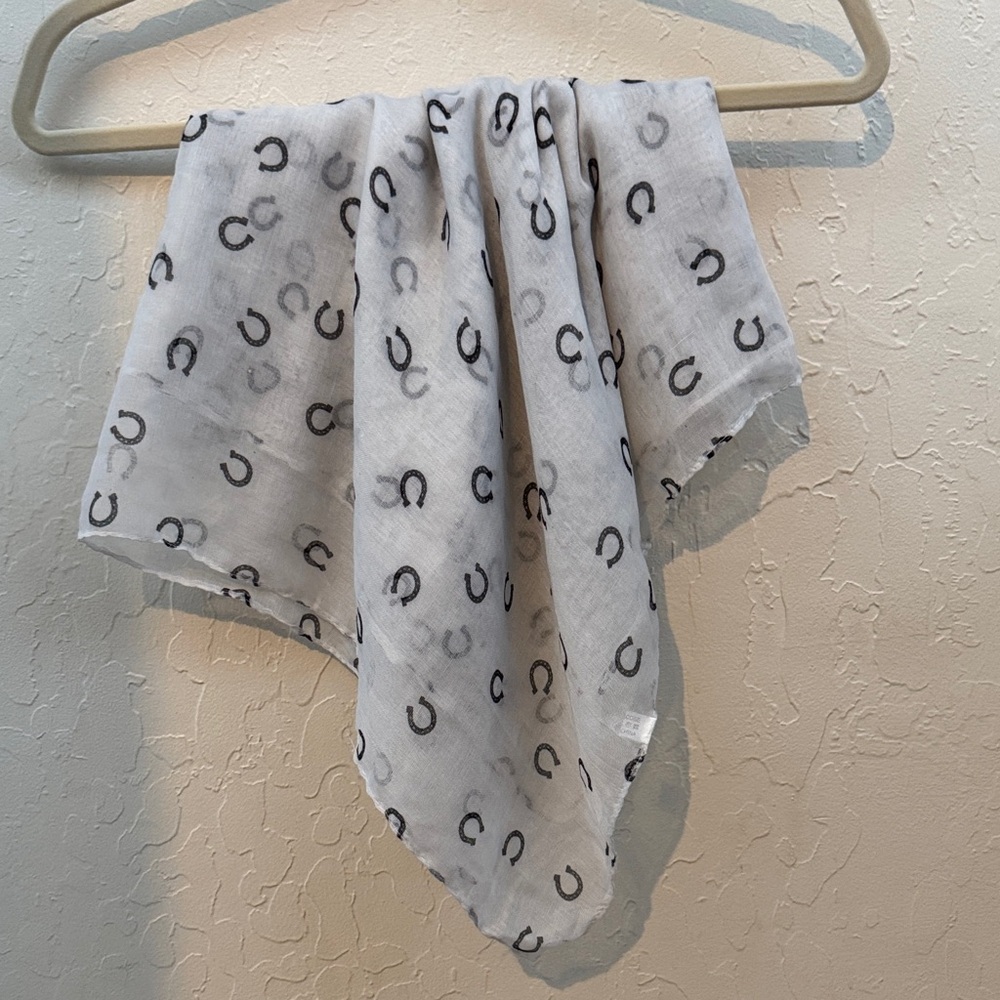 White Scarf with Black Horseshoe Pattern